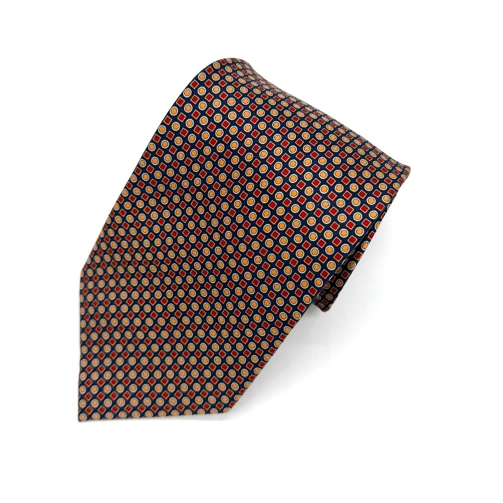 Marco Laurenti Italy Silk Tie Blue Red Gold Geometric Lavorazione Artigianale 62